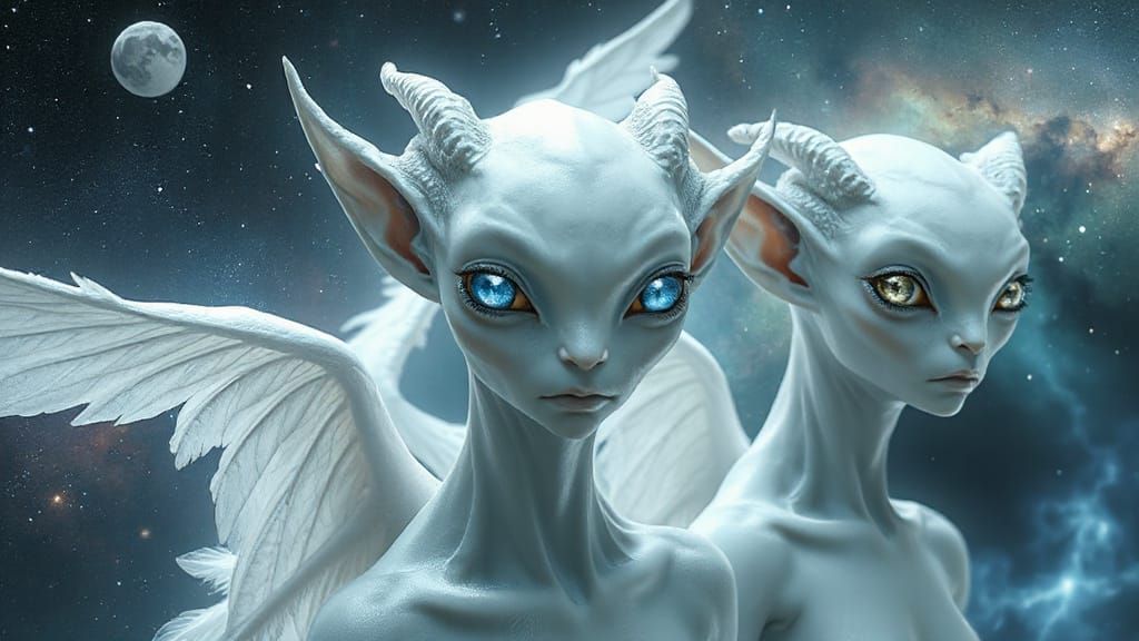Ethereal Lunarian Aliens in Cosmic Nebula Light