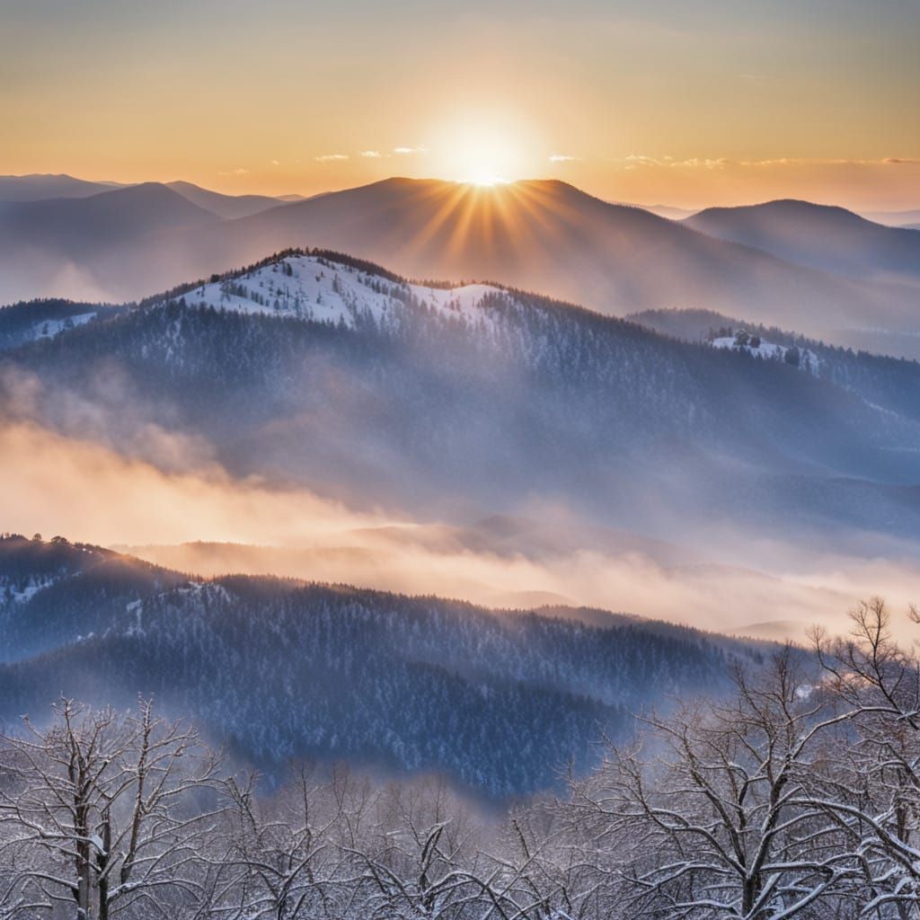 Sunrise Over Blue Ridge Mountains in Winter