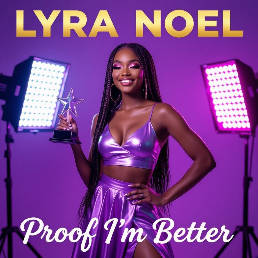 Black Woman in Studio with Purple & Pink Lighting