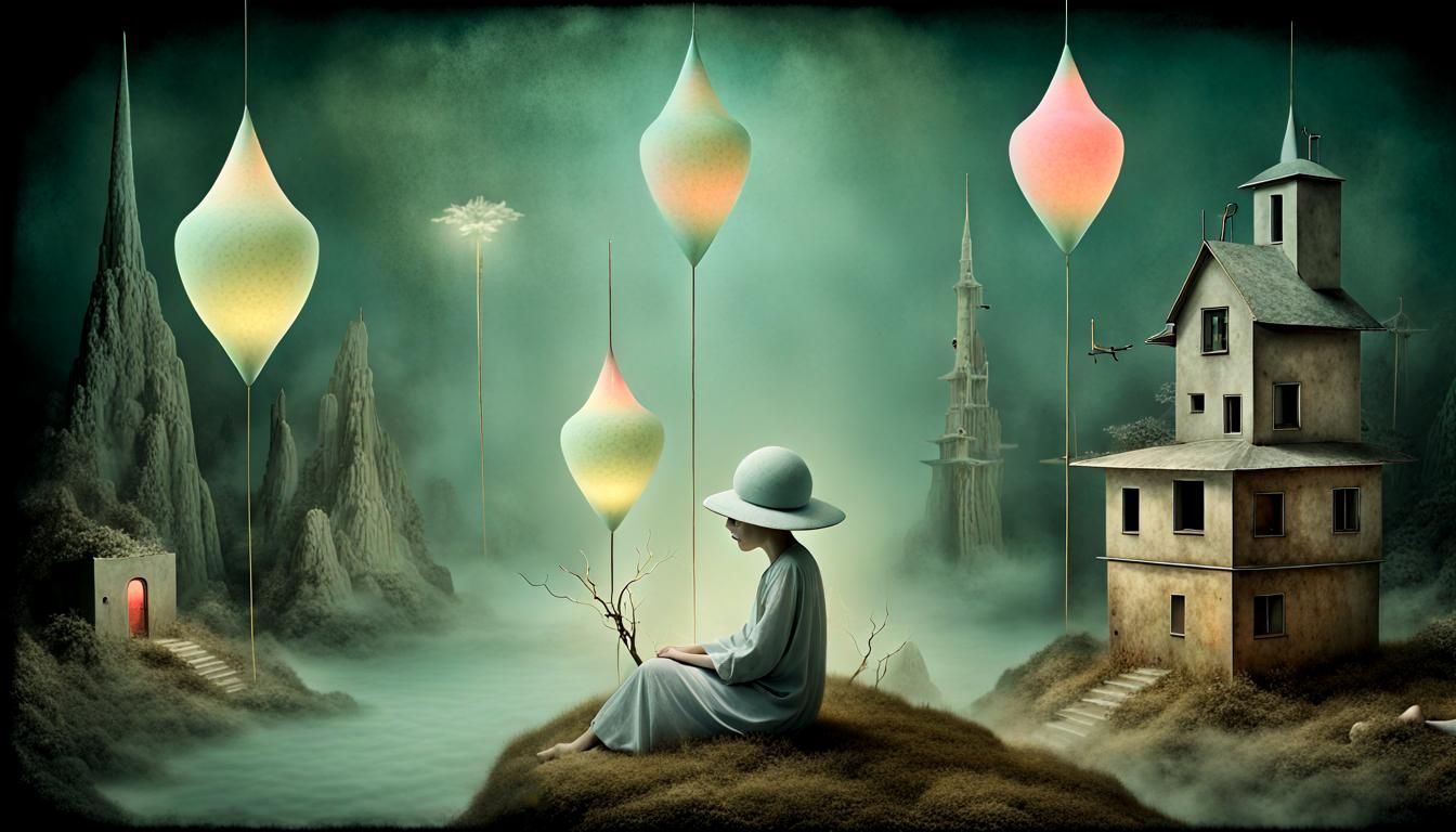 Surreal Ghostly Figure in Dreamlike Landscape