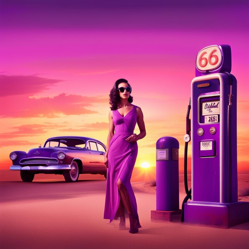 Route 66 Sunset: Vintage Graphic Art Style