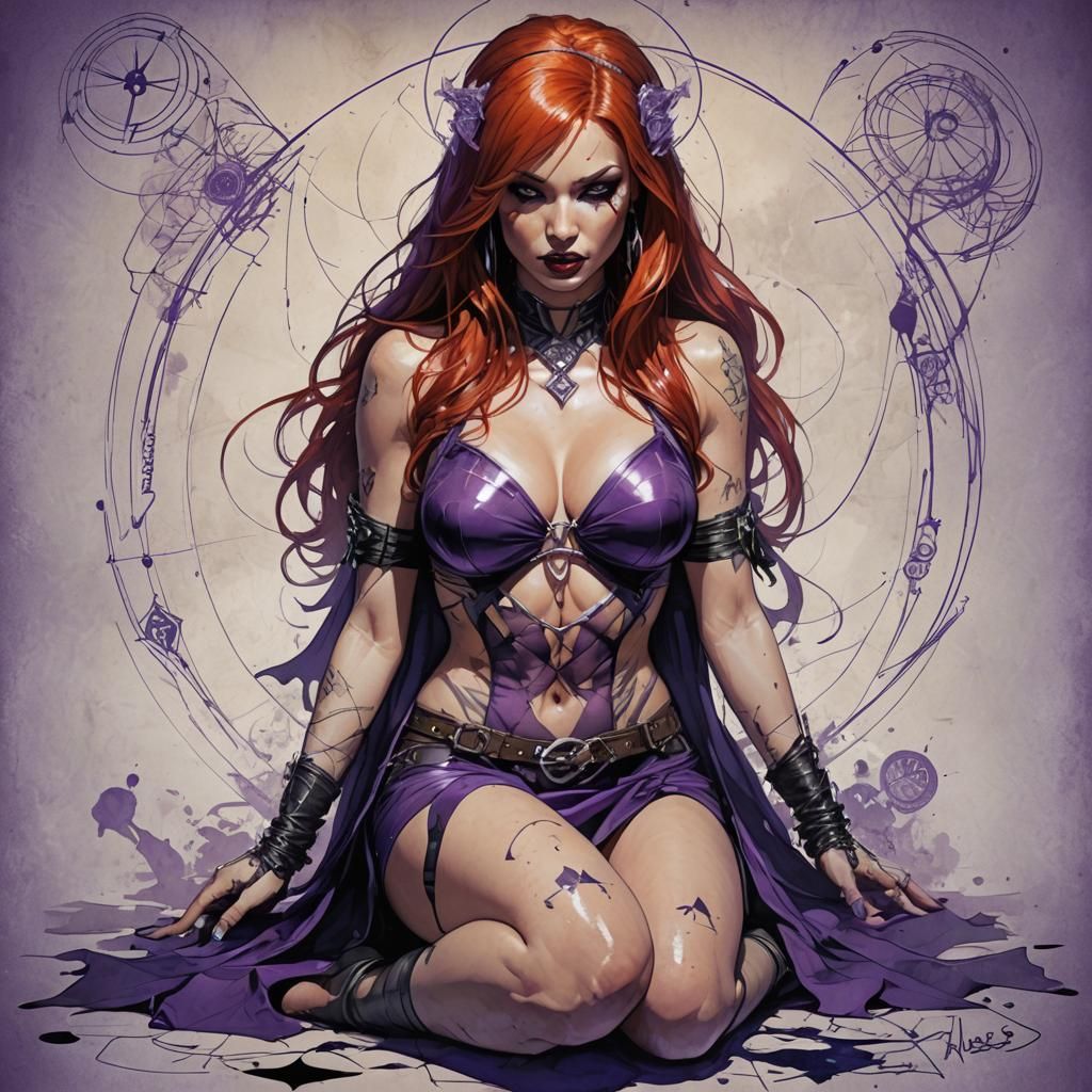 Redhead Sorceress with Mystic Runes: Concept Art