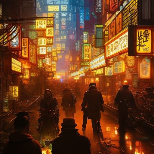 Crowded Opium Den in Chinatown: Hyperdetailed Digital Art