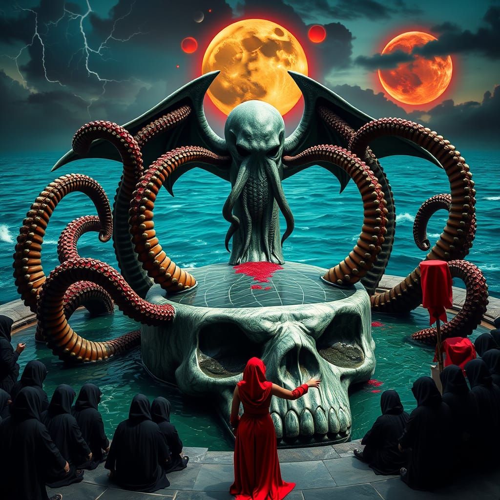 Cthulhu Marble Fountain in Dark Fantasy Style