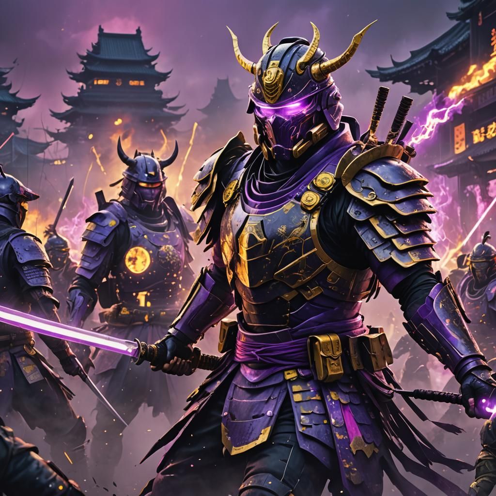Futuristic Cyborg Samurai Battle in Feudal Japan