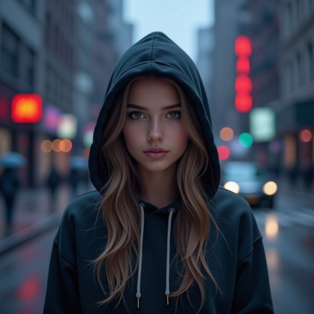 Rainy Night Girl in Cinematic Style