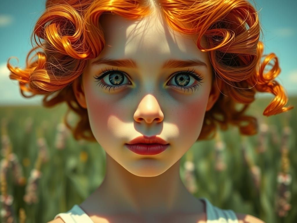 Thoughtful Girl in Field: Autochrome Style