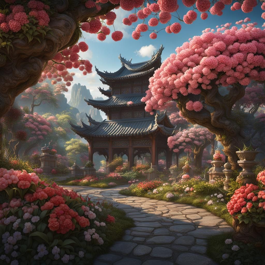 Spring Flowers: Detailed Matte Painting in Deep Color