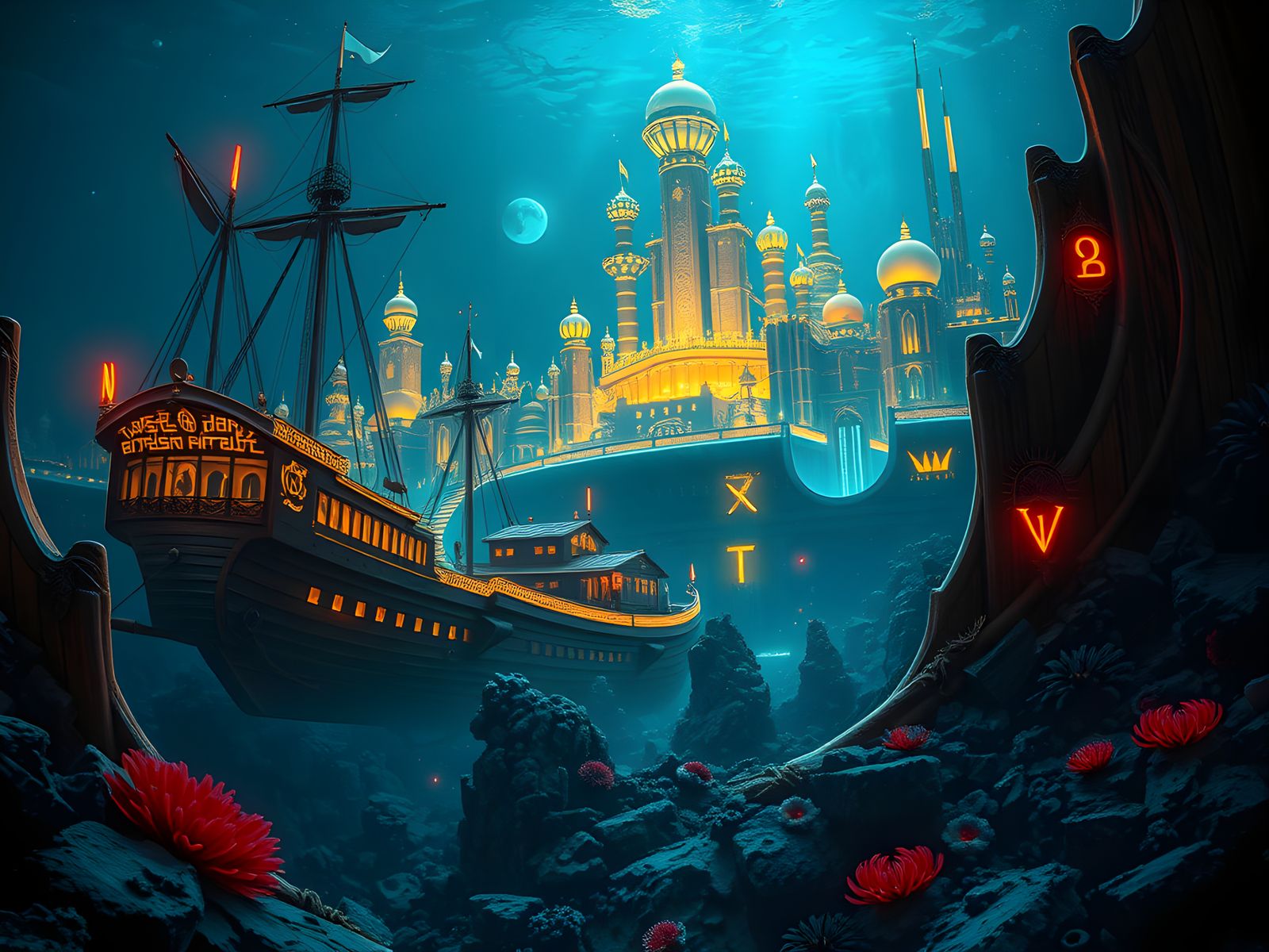 Cyberpunk City at Ocean Bottom in Unreal Engine