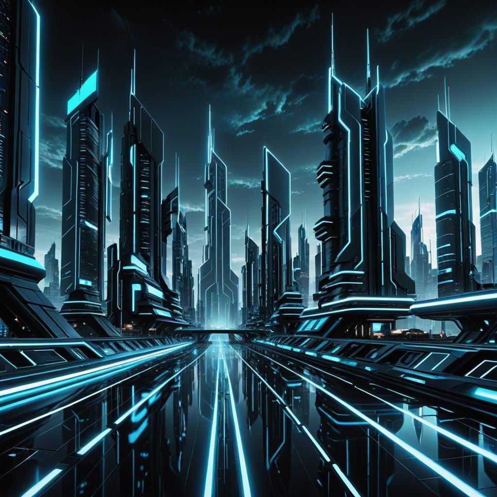 Futuristic Cityscape in Neon Noir Style