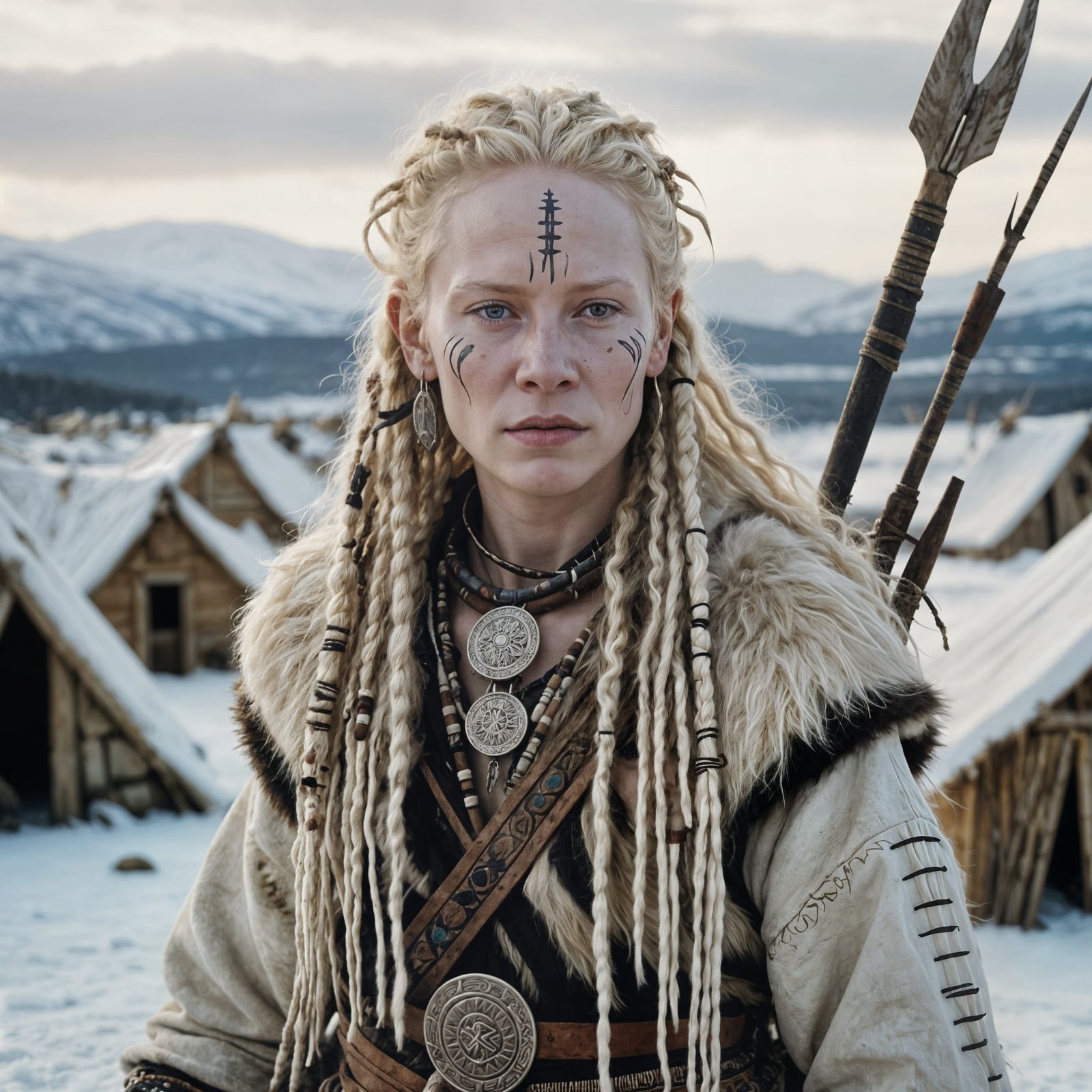 Albino African Warrior in Arctic Village