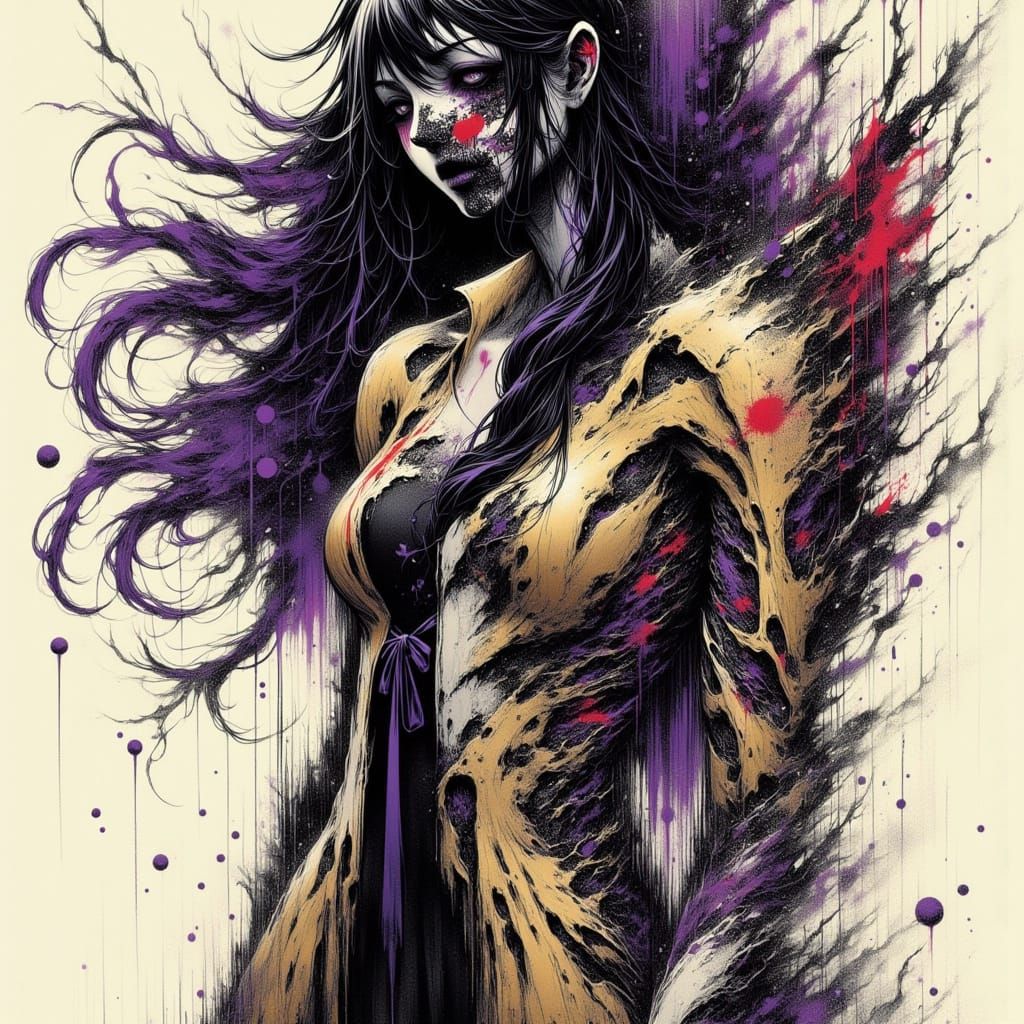 Exhausted Female Warrior in 80s Anime Style