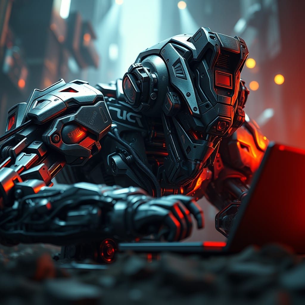 Female Sci-Fi Artist Working in a Futuristic Home Studio