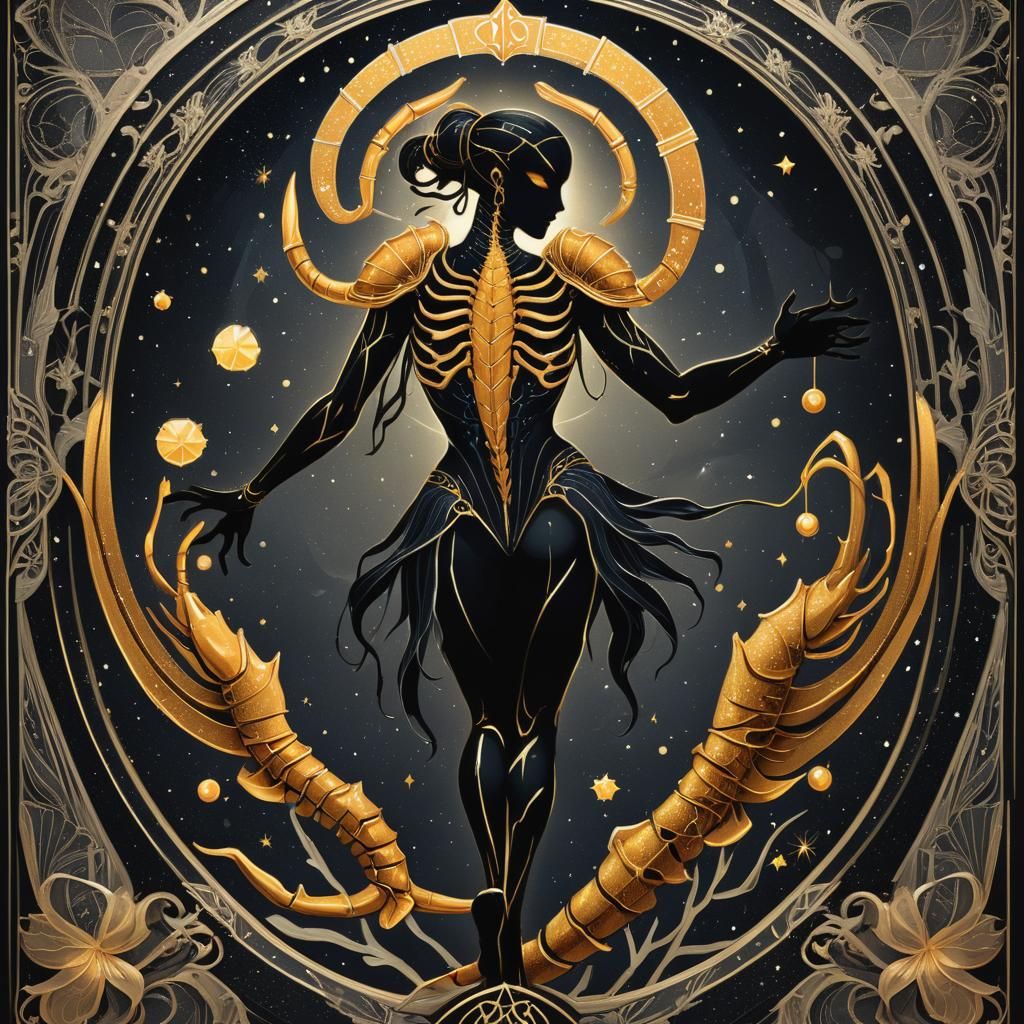 Scorpio Zodiac Silhouette in Art Deco Nouveau Style