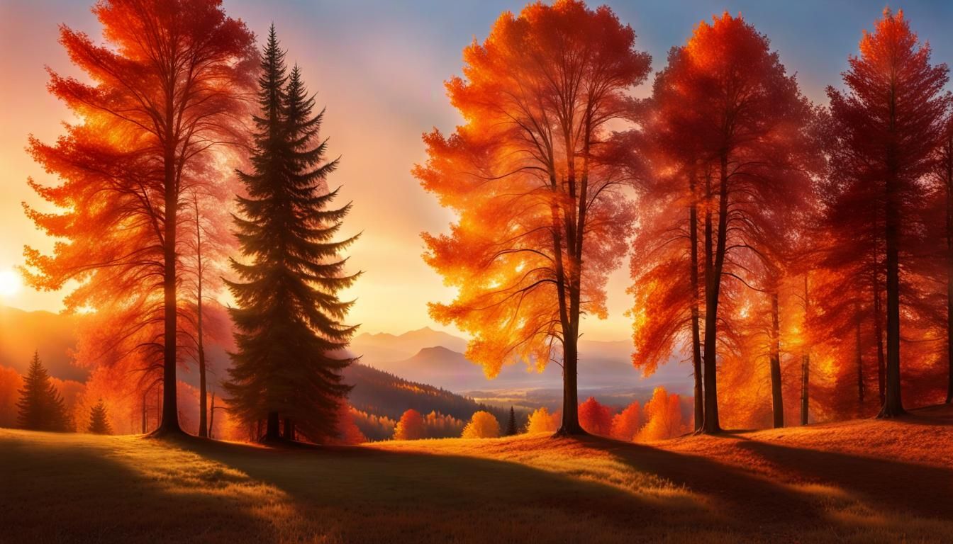 Autumnal Sunset Vista in Bierstadt Style