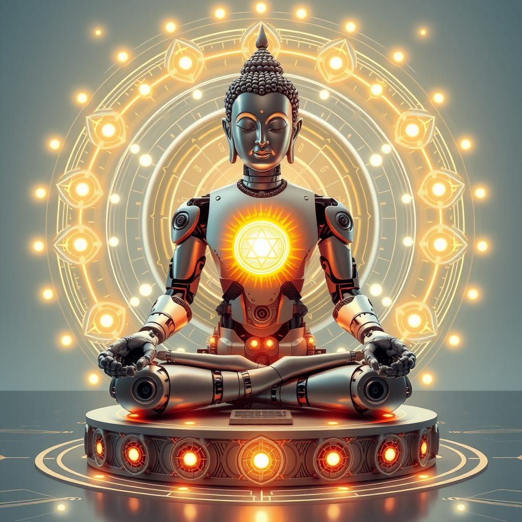 Cybernetic Buddha Radiates Divine Energy