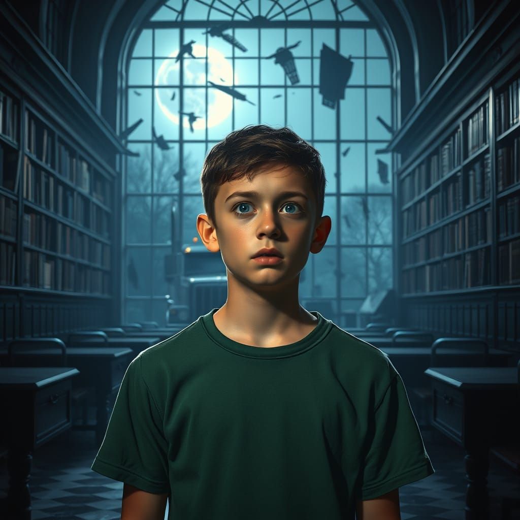 Eerie Library Encounter in Stalenhag Style