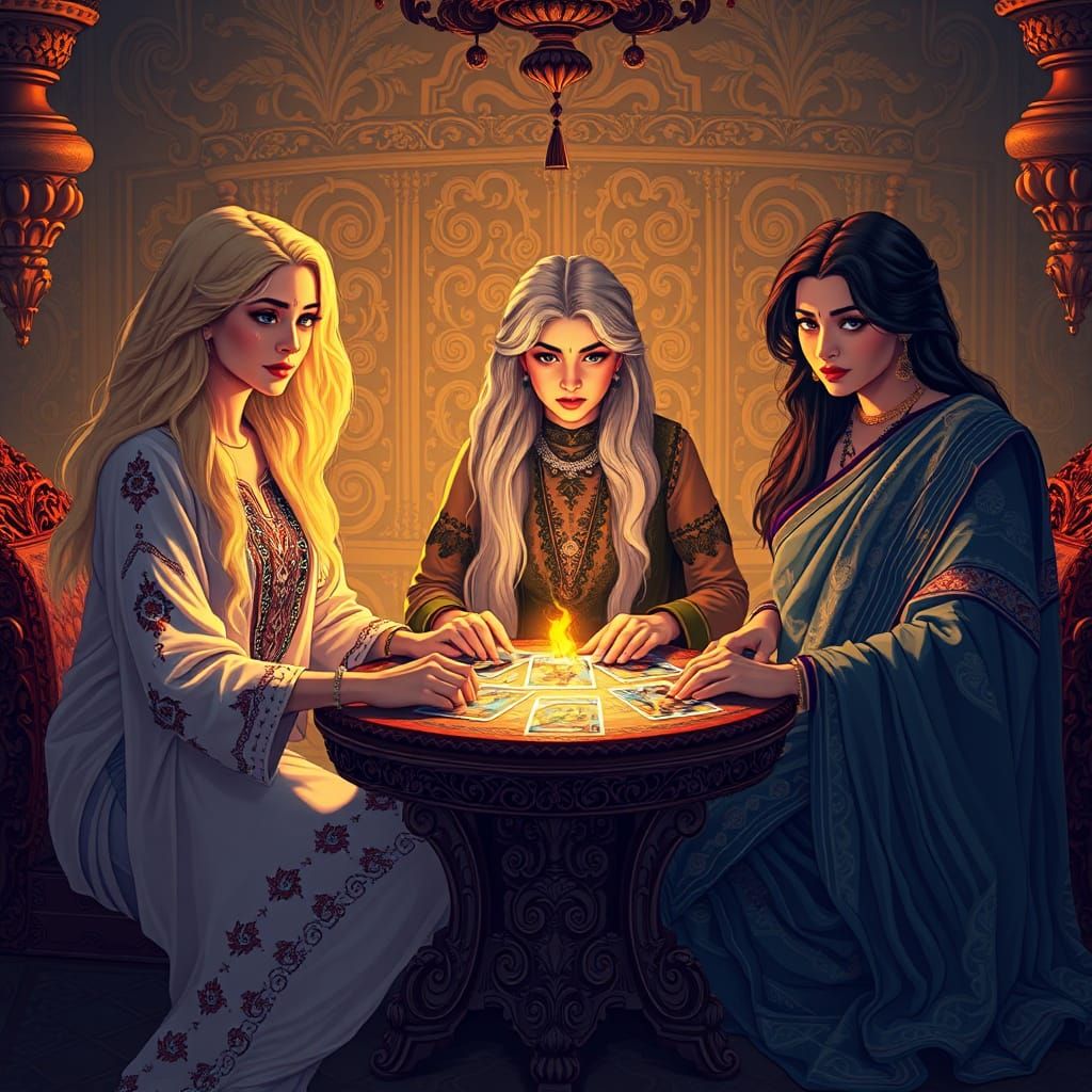 Friends Reading Tarot Cards in Manga Style