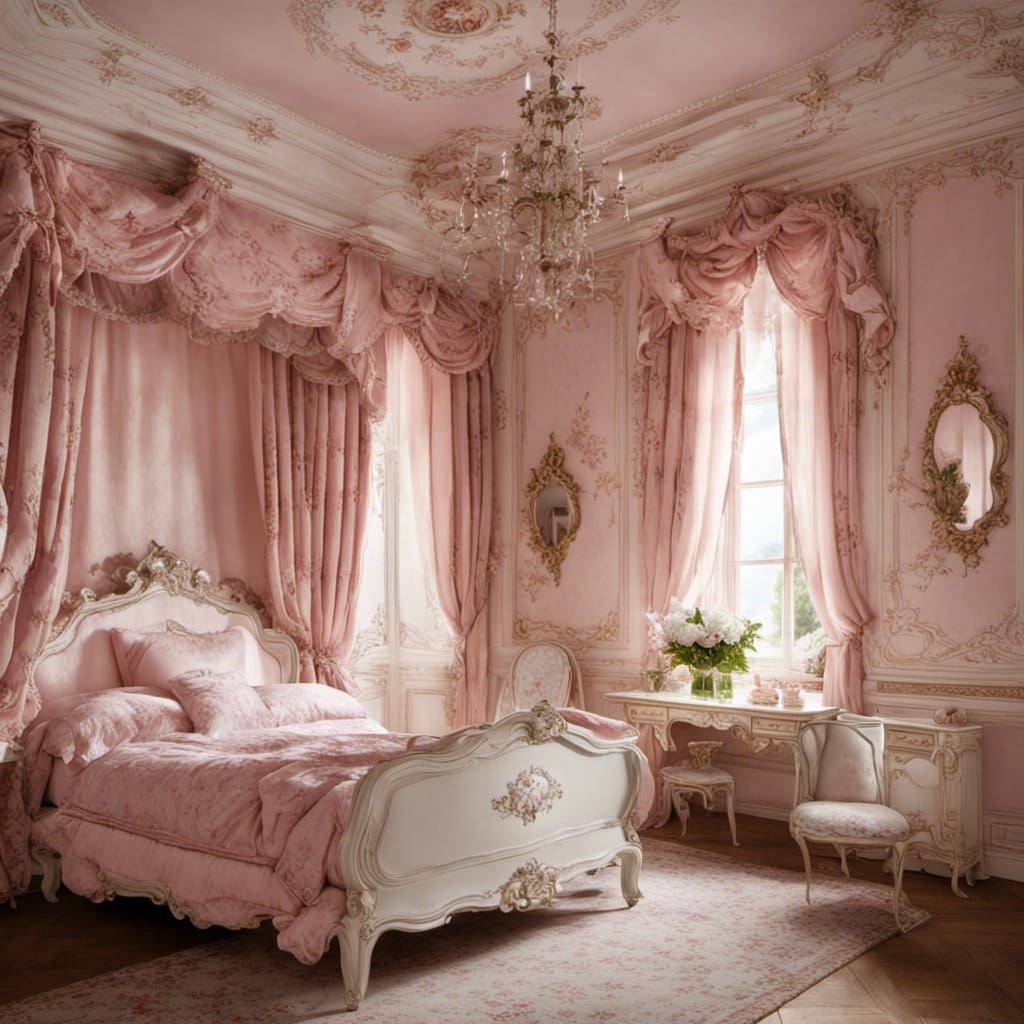 Rococo Style Royal Bedroom With Flowers