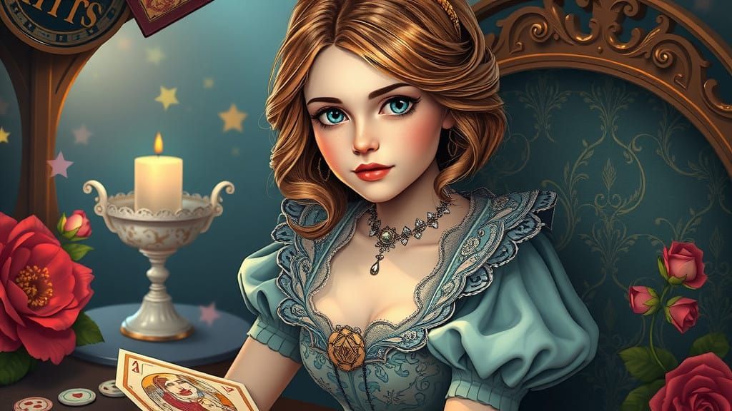 Victorian Wonderland Portrait in Opulent Art Nouveau Style