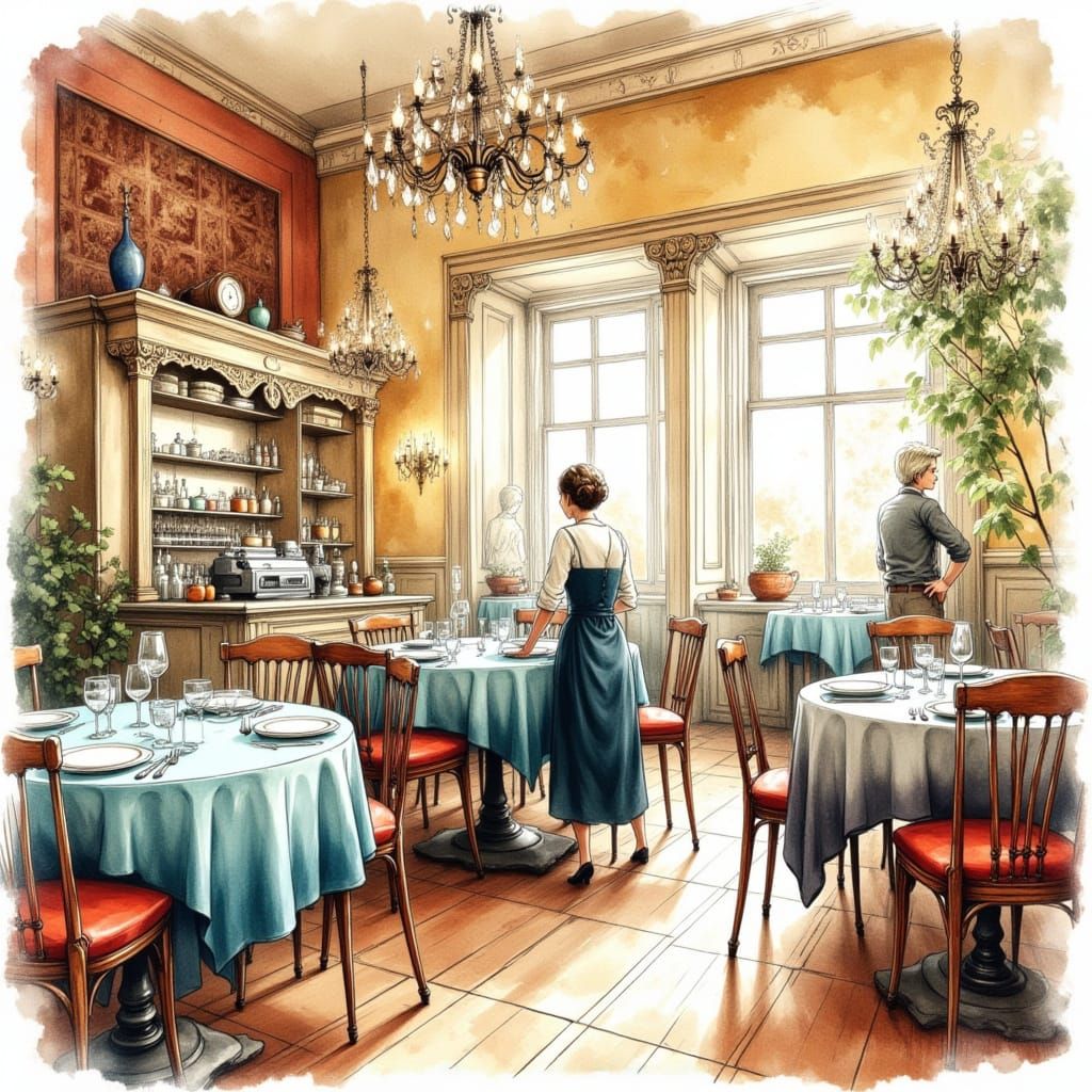 Setting up before restaurant opening for the day