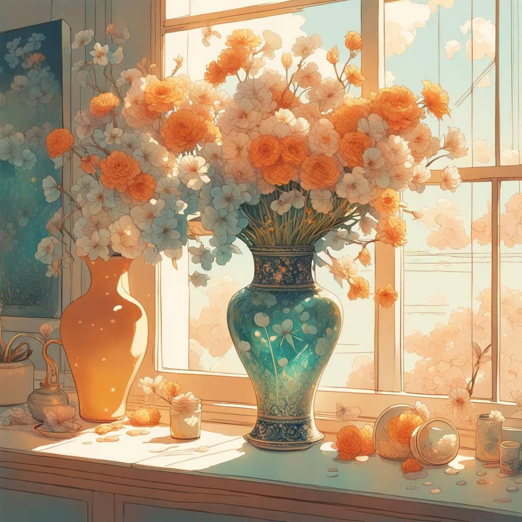 Flower Vase Still Life in Airbrush Style