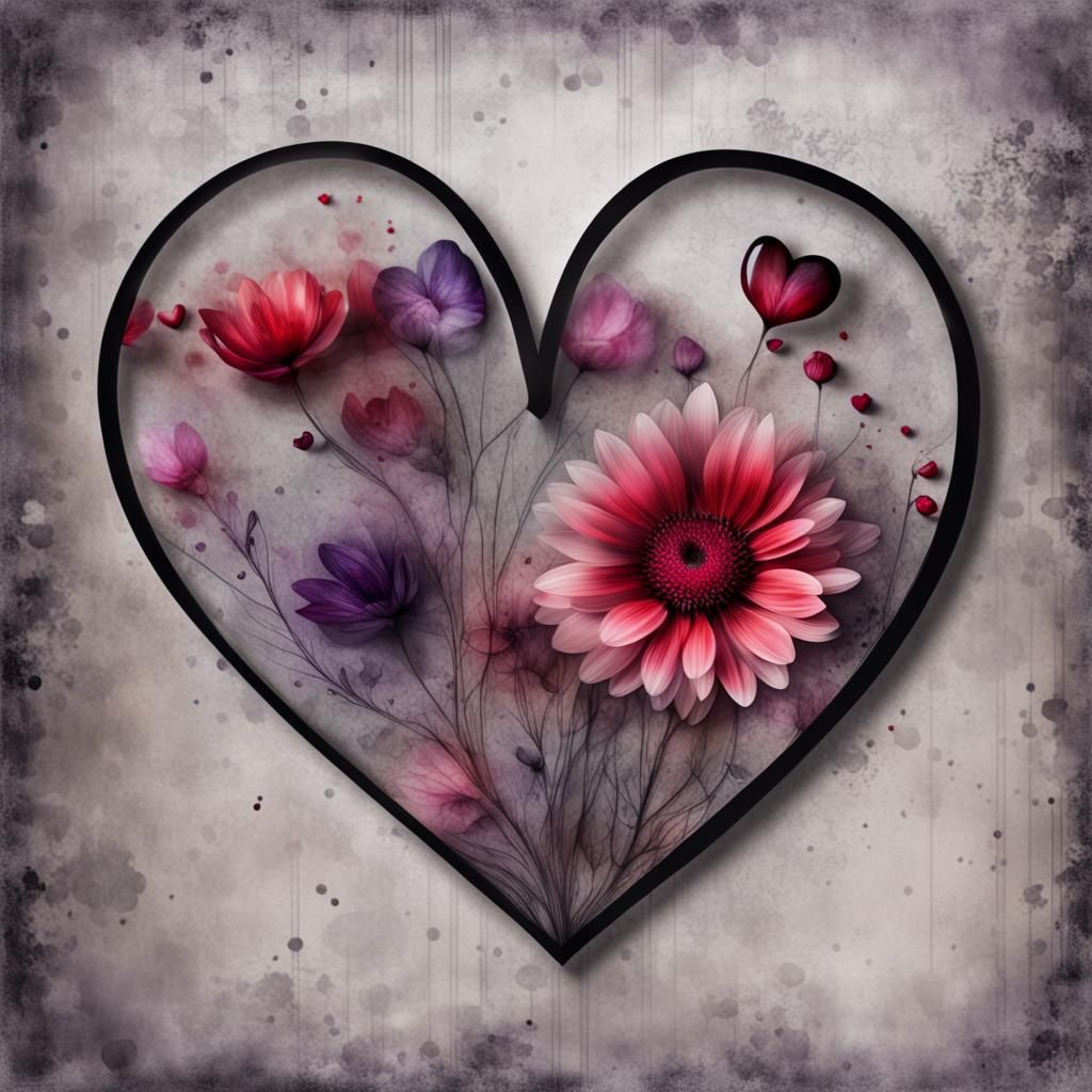 Delicate Glass Heart with Flowers in Gothic Style