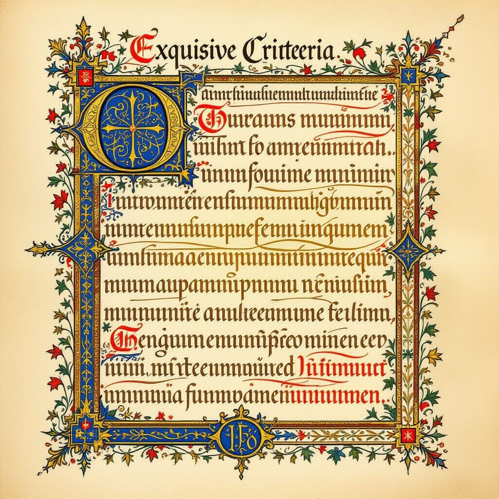 Illuminated Manuscript Criteria with Gold Leaf Embellishment...