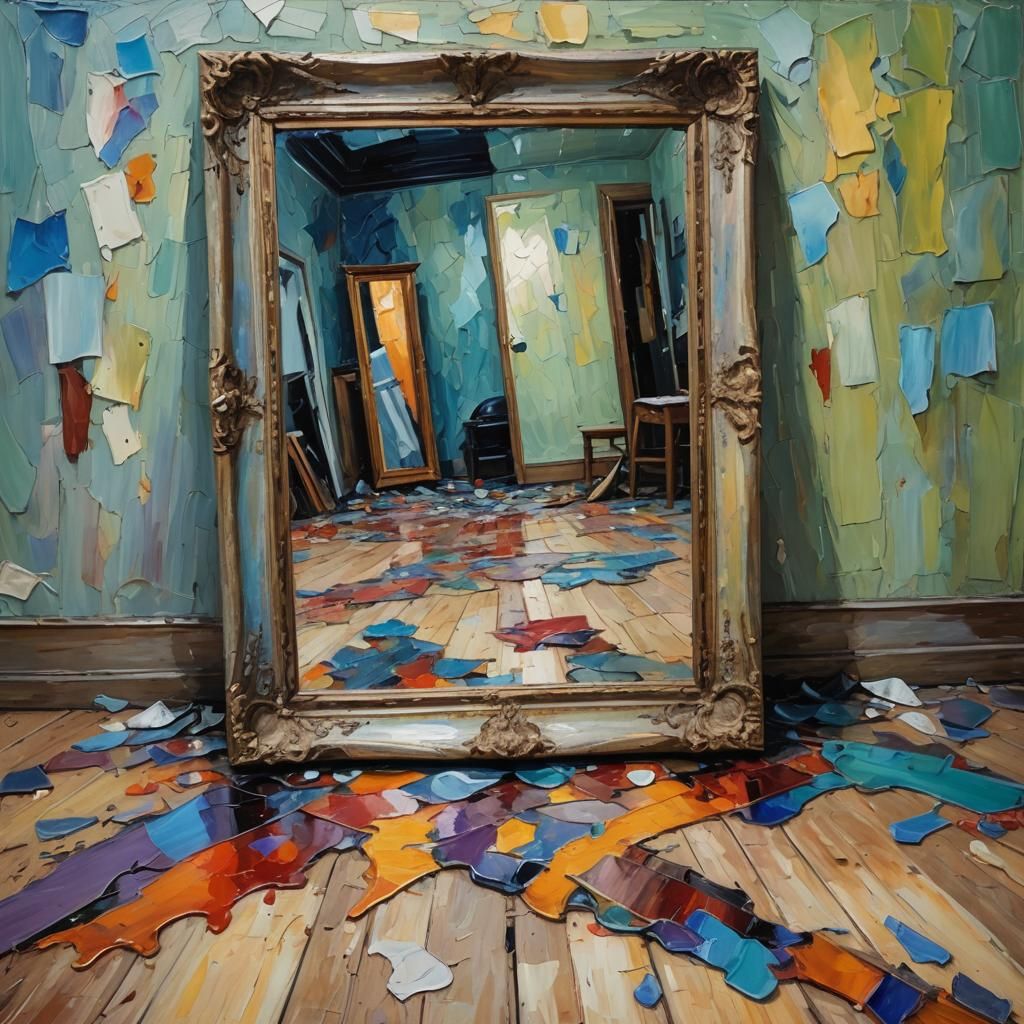 Cursed Mirror Shards: Neo-Impressionist Oil Painting