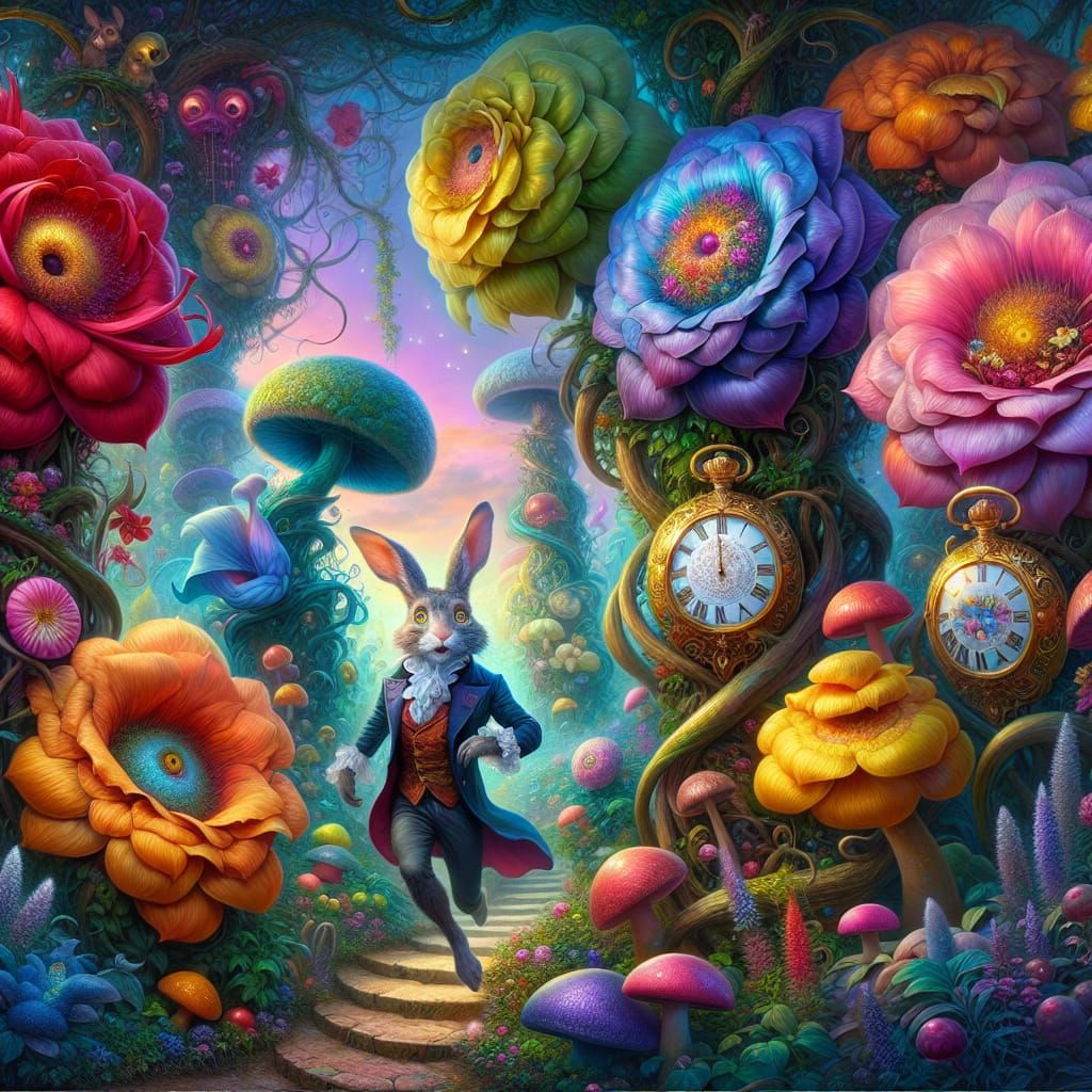 Whimsical Wonderland Scene in Vibrant, Dreamlike Colors