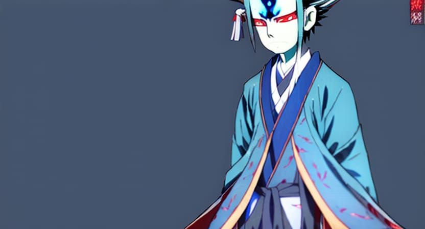 Tatarigitsune Yokai in Blue Suit Portrait