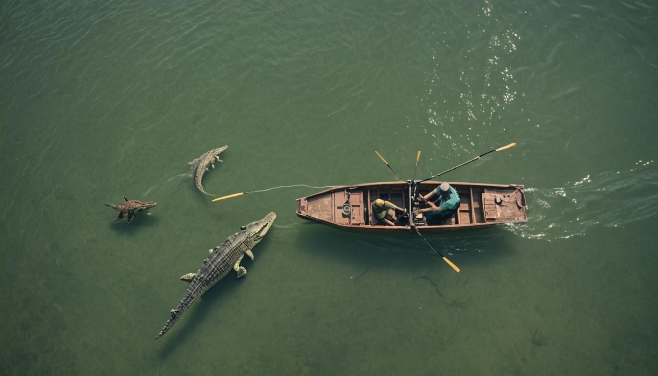 Dramatic Crocodile Encounter: Boy, Dog, and Drone
