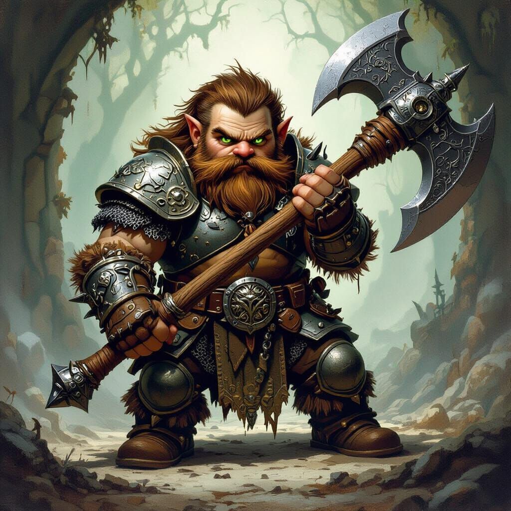 Dwarf Warrior with Battle Axe in Mystical Realm