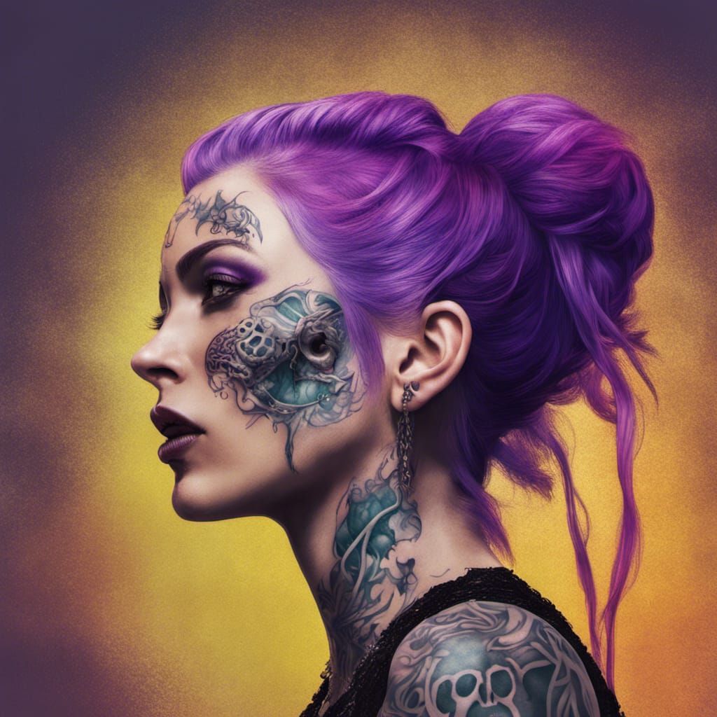 Gothic Woman with Skull Tattoos: Hyperrealistic Digital Art