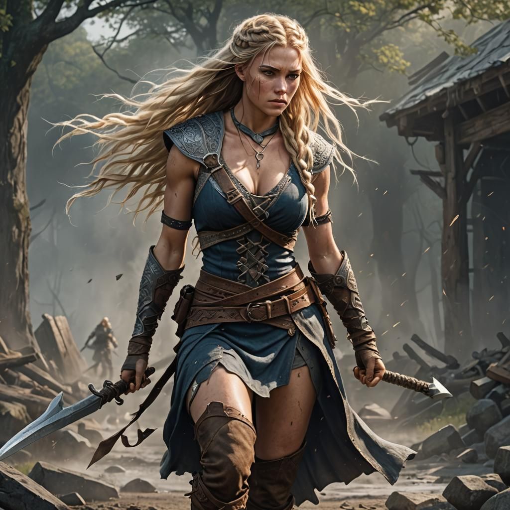 Viking Female Warrior in Dark Fantasy Style