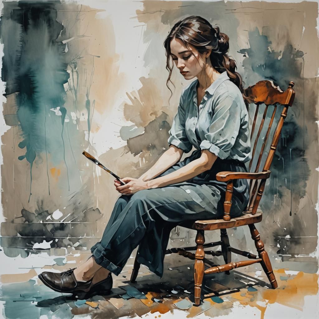 Melancholy Girl: Ethereal Gouache Painting