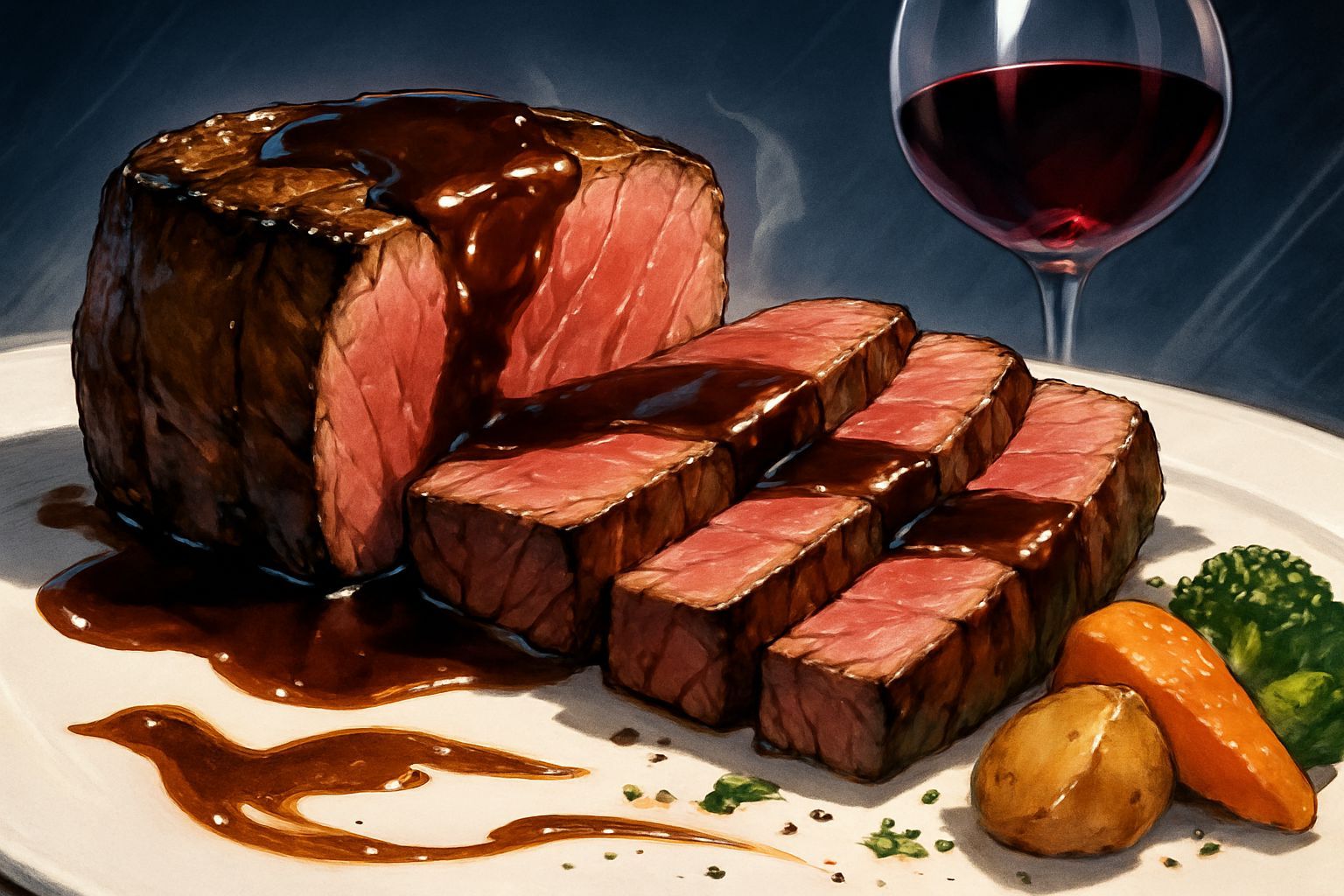 Exquisite Medium-Rare Filet Mignon in Anime Style