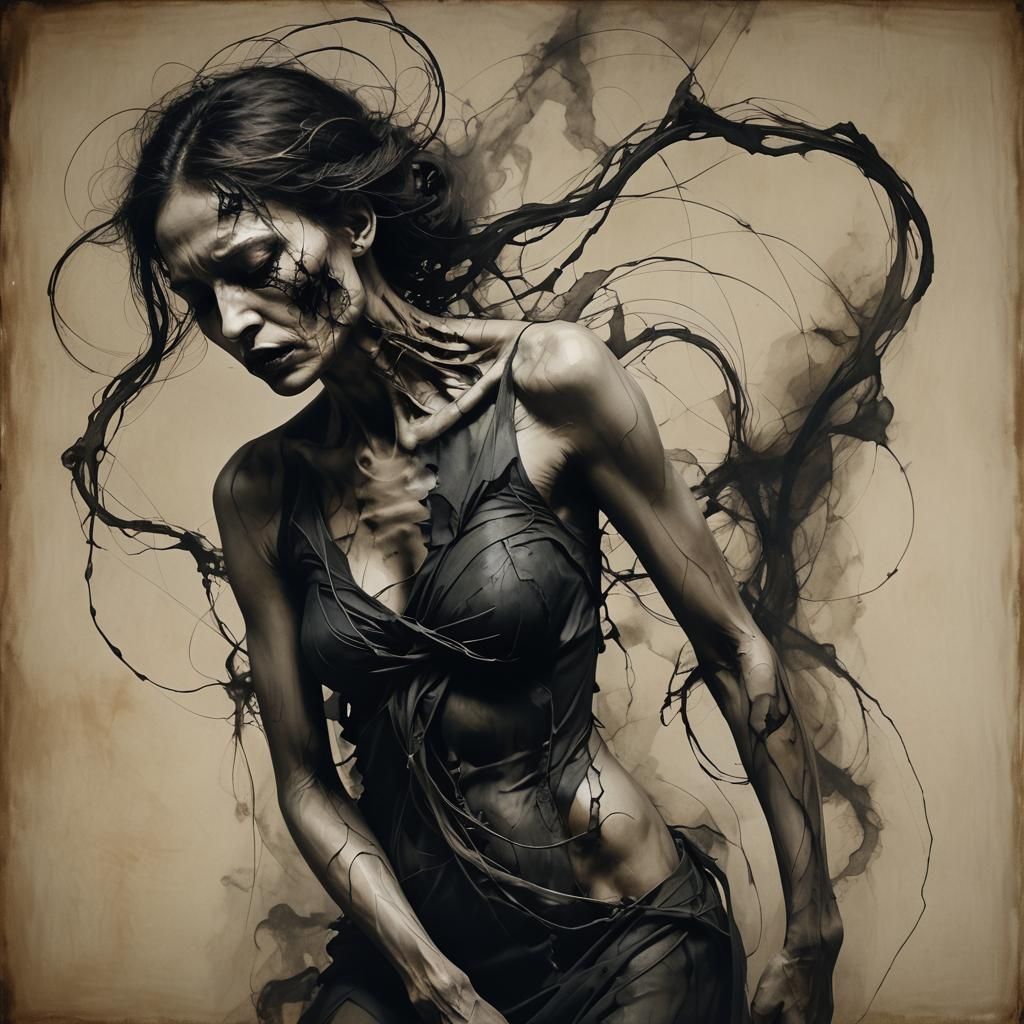 Surreal Contortion in Dark Brushstrokes