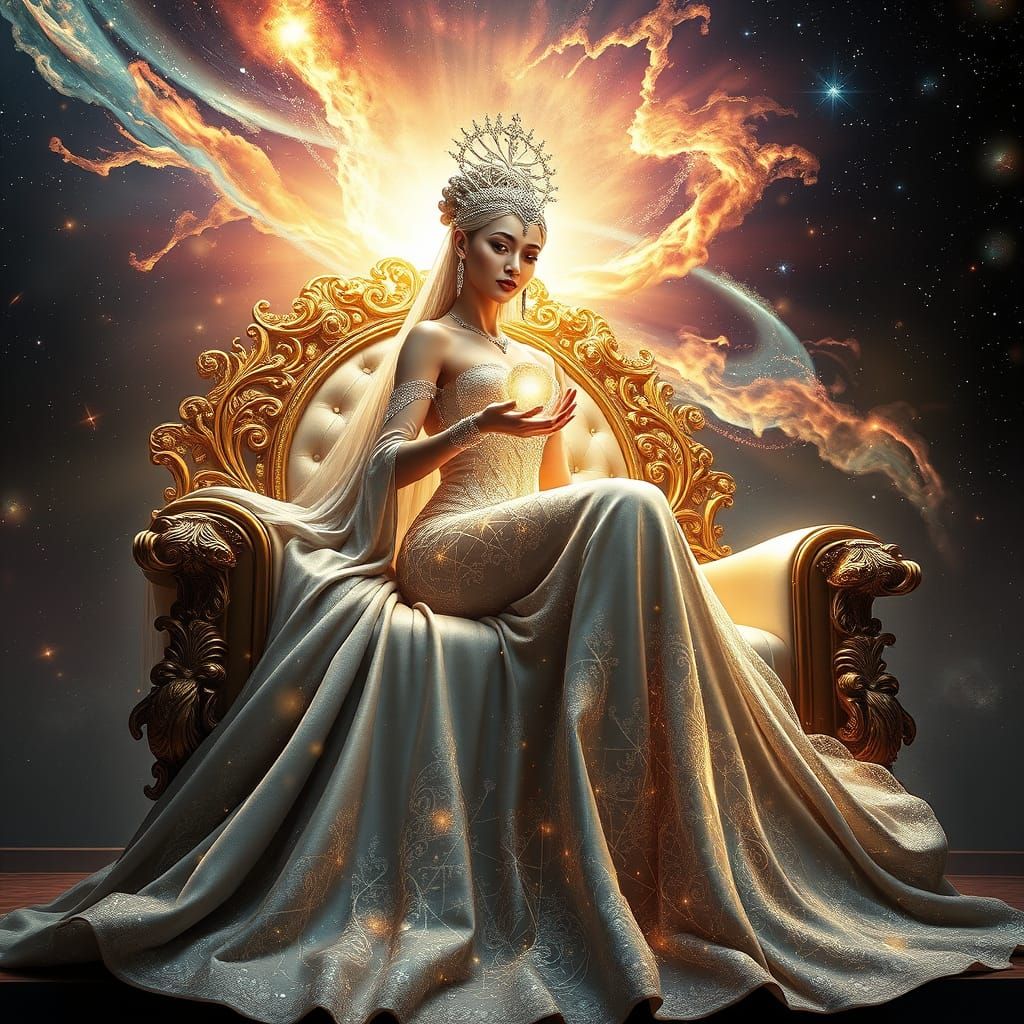 Ethereal Goddess of the Cosmos in Glittering Celestial Gown