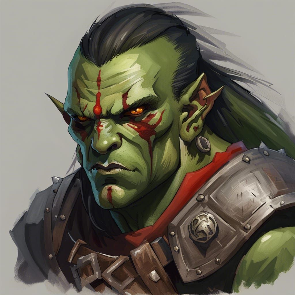 Half-Orc Fighter Cleric with Red Eyes