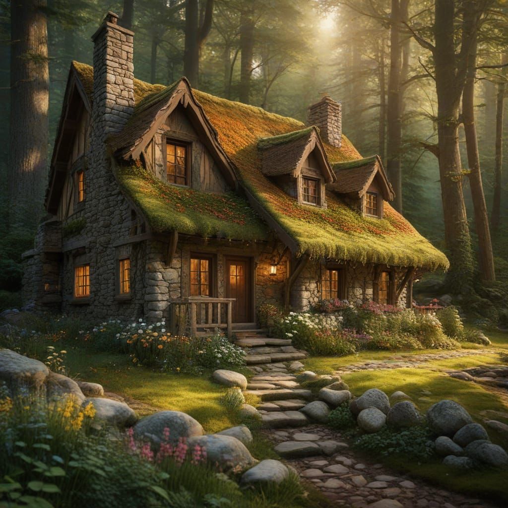 Whimsical Cottage in a Secluded Woodland Scene