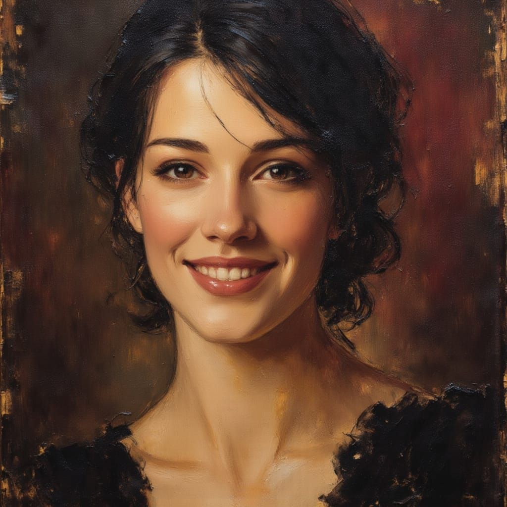 Smiling Woman Portrait in Caravaggio Style