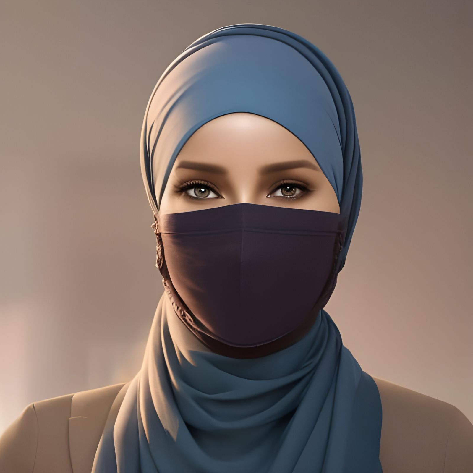 European Woman in Hijab and Mask, Detailed Portrait