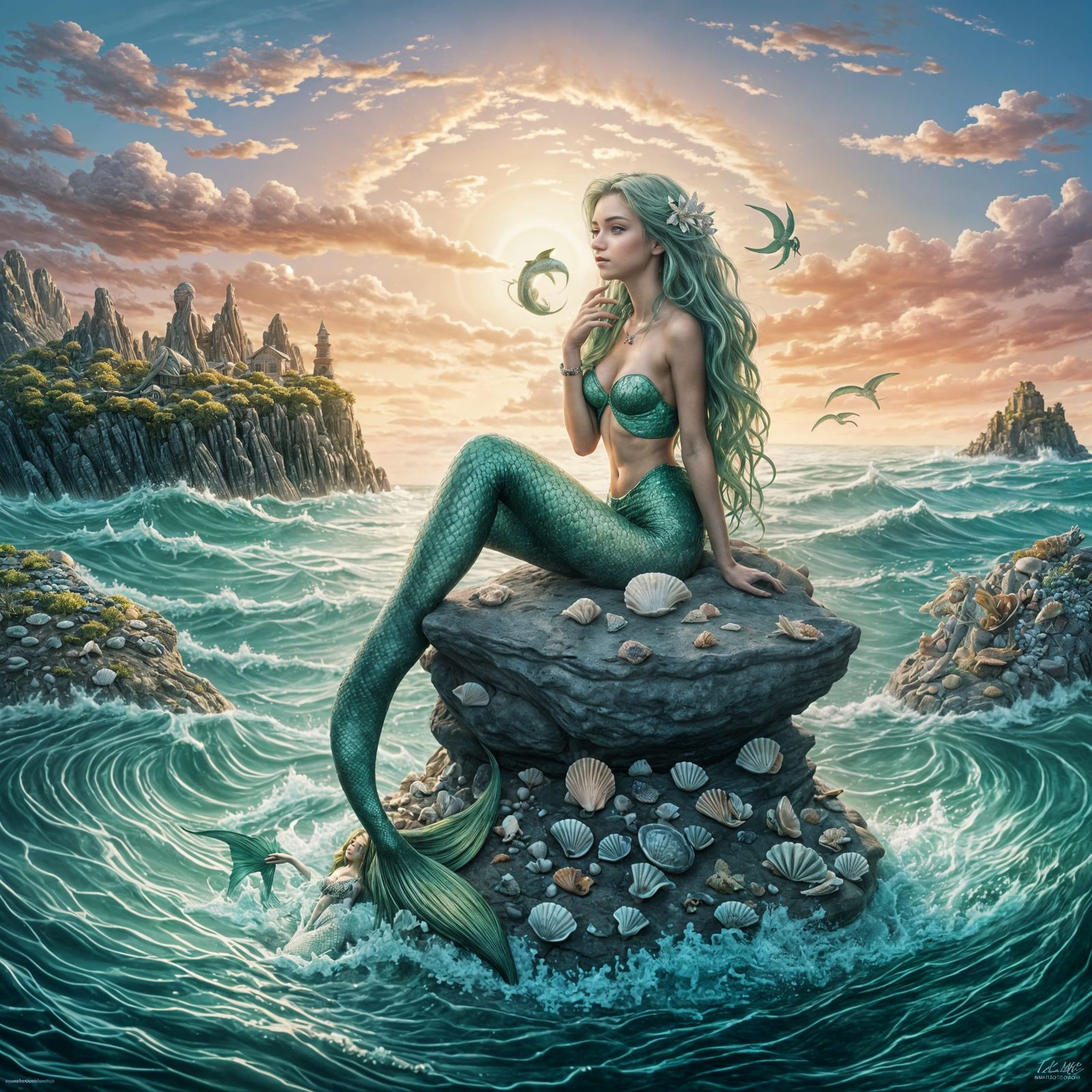 Beautiful Mermaid Gazing Out to Sea