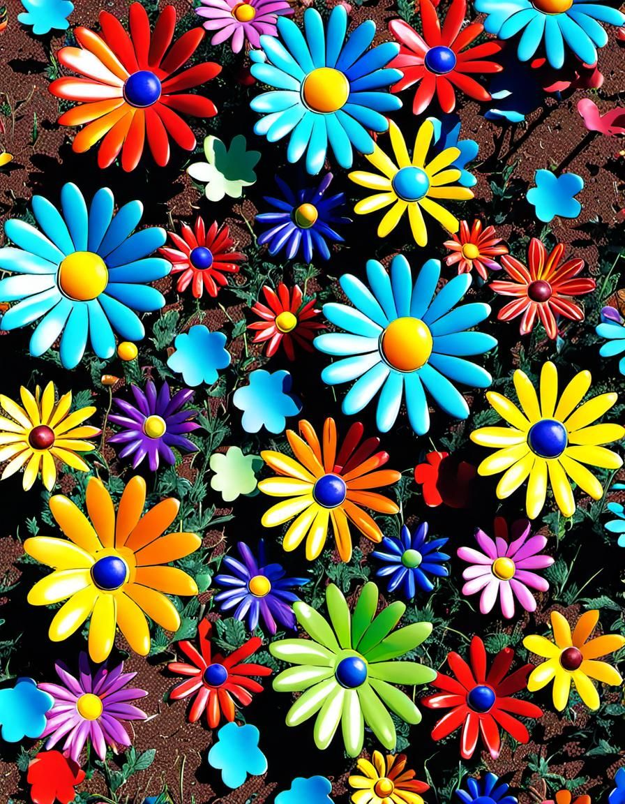 Field full of Colorful metal Flowers