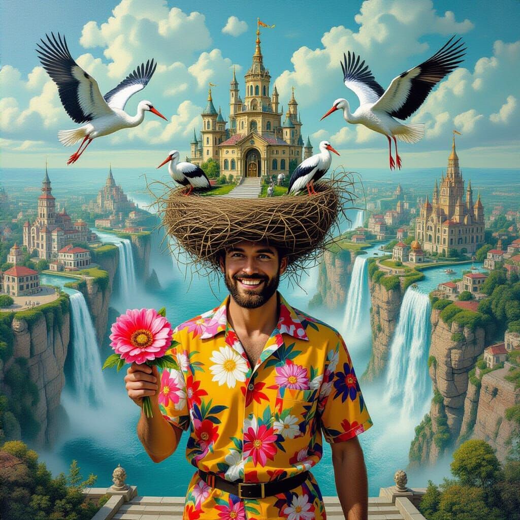 Floating City Utopia in Hieronymus Bosch Style