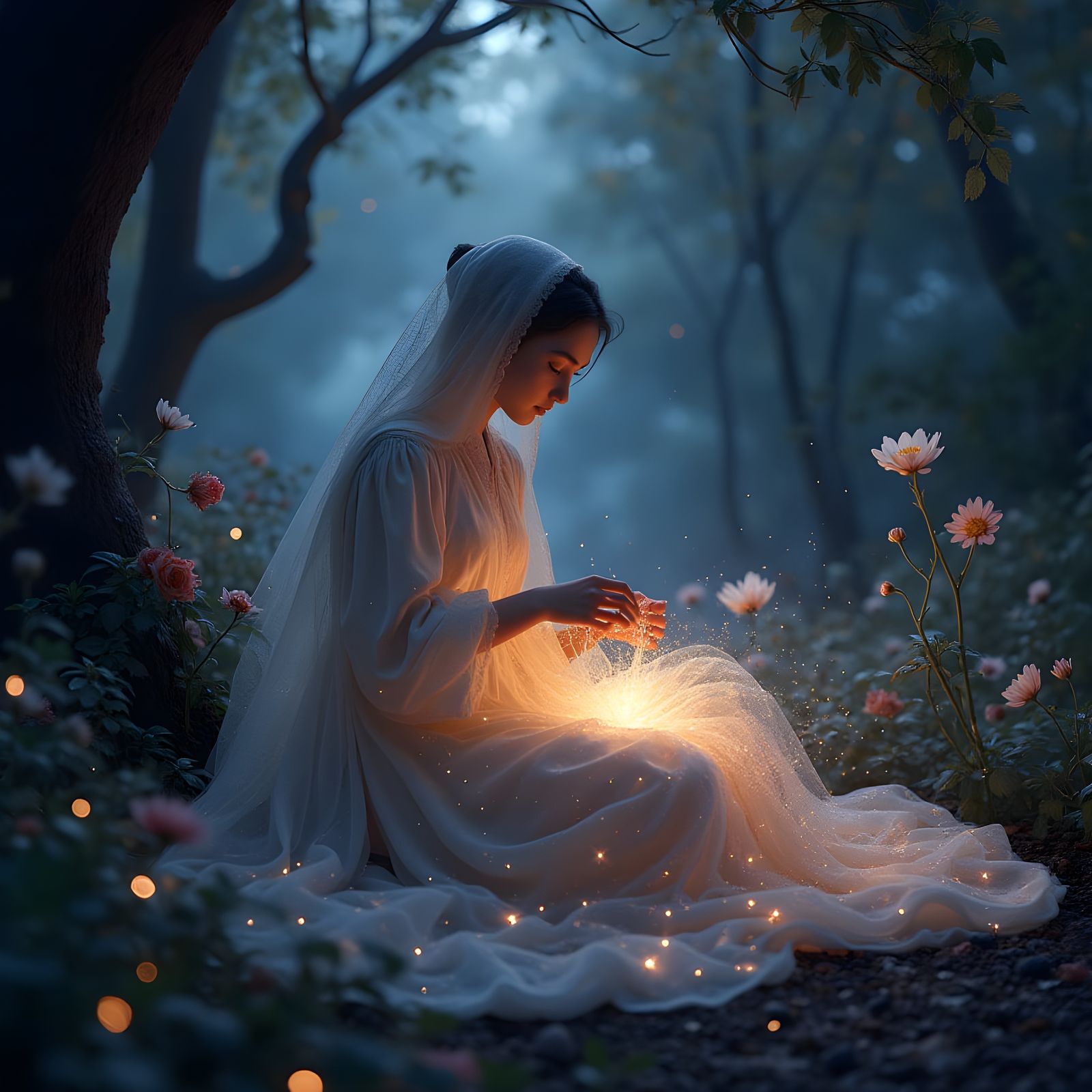 Celestial Seamstress Weaving Stardust: A Digital Art Piece