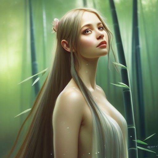 Fairy Princess Portrait in Bamboo Forest, Detailed Digital A...
