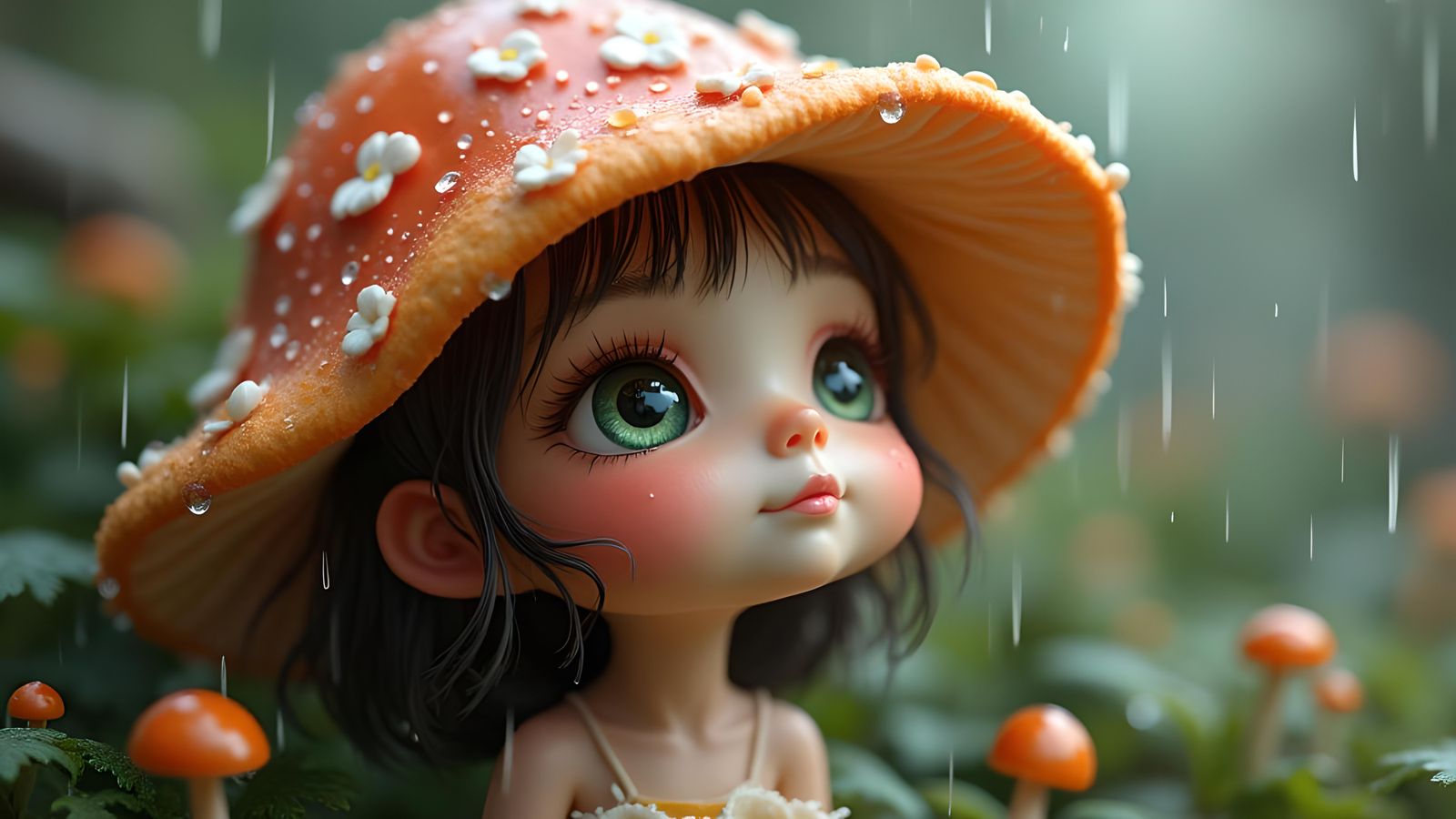 Mushroom Girl Portrait in Whimsical Fantasy Art Style