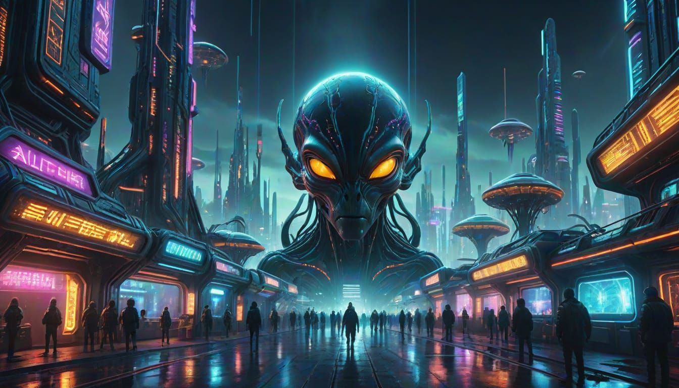 Metallic Life in an Alien City, Photorealistic Sci-Fi